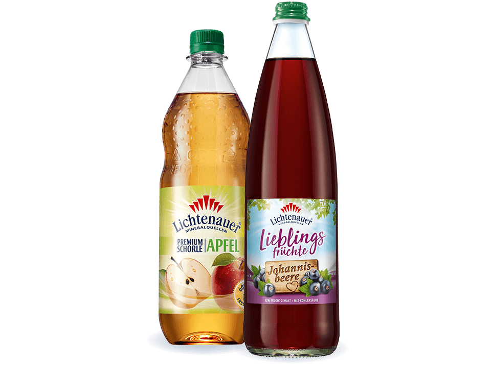 Lichtenauer Schorlen: Premium Schorle Apfel, Lieblingsfrüchte Johannisbeere und Schlanke Schorle Apfel-Birne-Stachelbeere